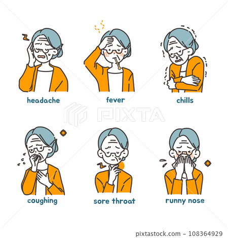 Illustrations of people with colds - elder woman 108364929