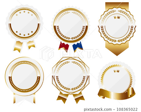 Set of 6 luxurious emblems, white & gold 108365022