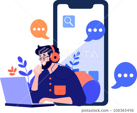 Hand Drawn Call center characters with smartphones in the concept of online support in flat style Hand Drawn Call center characters with smartphones in the concept of online support in flat style 108365456