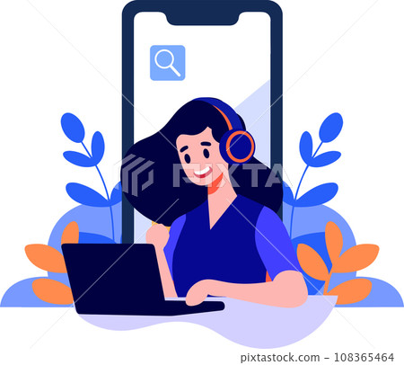 Hand Drawn Call center characters with smartphones in the concept of online support in flat style Hand Drawn Call center characters with smartphones in the concept of online support in flat style 108365464