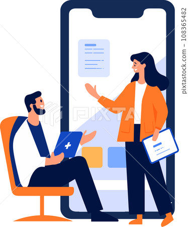Hand Drawn Doctor and patient characters with smartphone in online medicine concept in flat style 108365482