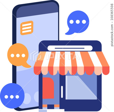 Hand Drawn House or shop with a smartphone in the concept of real estate online in flat style 108365508