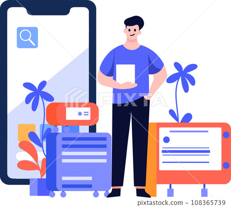 Hand Drawn Engineer or repairman character with smartphone in online repair concept in flat style Hand Drawn Engineer or repairman character with smartphone in online repair concept in flat style 108365739