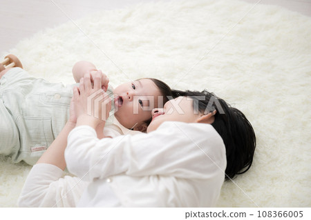 Close-up overhead view of baby, mother and cute baby Close-up overhead view of baby, mother and cute baby 108366005