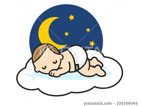 Baby sleeping on the moon and clouds 108366048