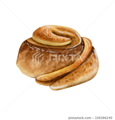 Cinnamon roll bun bakery dessert watercolor illustration isolated on white background. Round pastry product for logo and labels design, packaging of goods and cards Cinnamon roll bun bakery dessert watercolor illustration isolated on white background. Round pastry product for logo and labels design, packaging of goods and cards 108366240