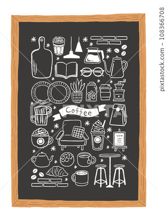 Coffee and cafe illustration set drawn with chalk 108366708