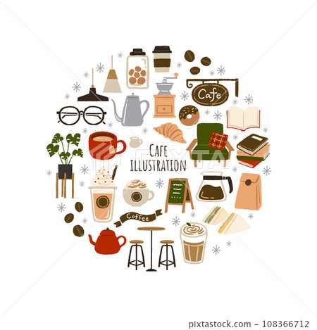 Cute cafe and coffee illustration material set 108366712