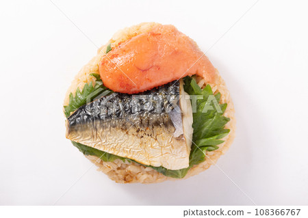 Grilled mackerel, mentaiko, rice ball 108366767
