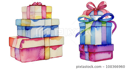 Illustration of a gift box painted in watercolor Illustration of a gift box painted in watercolor 108366960
