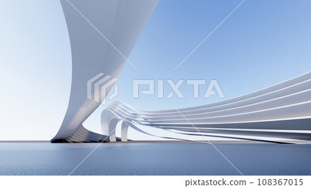 futuristic architecture in the form of waves layered layers. 3D illustration render futuristic architecture in the form of waves layered layers. 3D illustration render 108367015