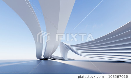 futuristic architecture in the form of waves layered layers. 3D illustration render futuristic architecture in the form of waves layered layers. 3D illustration render 108367016