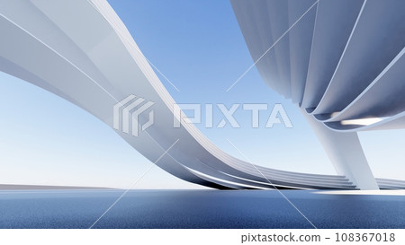 futuristic architecture in the form of waves layered layers. 3D illustration render 108367018