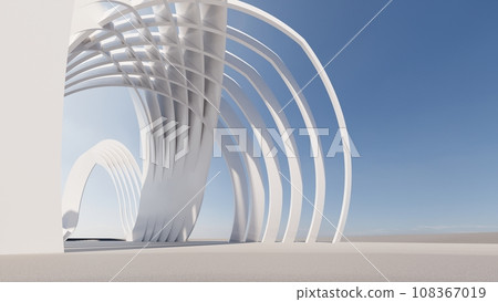 futuristic architecture in the form of waves layered layers. 3D illustration render futuristic architecture in the form of waves layered layers. 3D illustration render 108367019