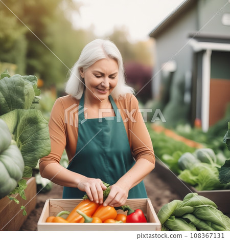 Skilled woman engaged in seasonal gardening 108367131