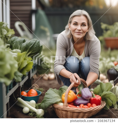 Skilled woman engaged in seasonal gardening 108367134