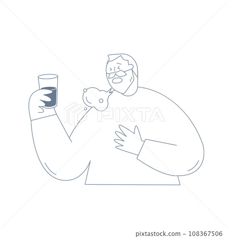 Elderly man choking on juice Elderly man choking on juice 108367506