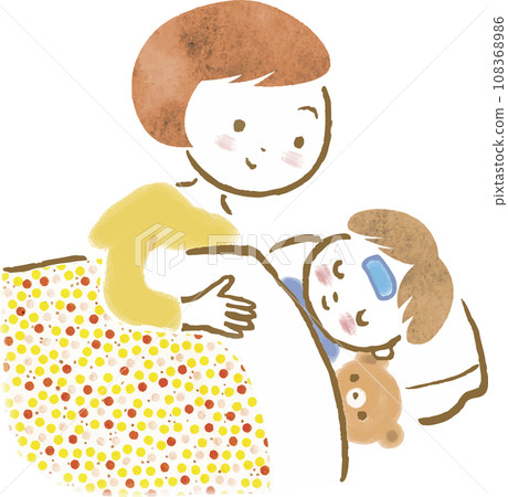 一位母親照顧發燒孩子的插圖 108368986