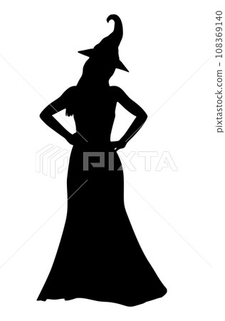 Silhouette of witch in long dress 108369140