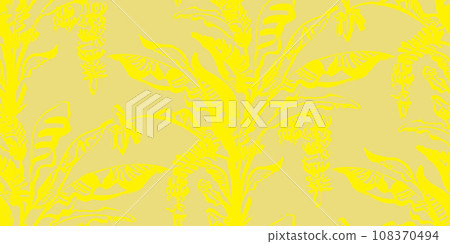 summer tropical seamless pattern with a yellow palm tree and growing bananas  108370494