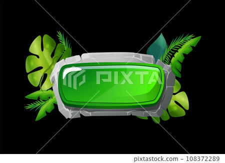 Glossy neon button or banner, stone frame realistic vector illustration isolated. Glossy neon button or banner, stone frame realistic vector illustration isolated. 108372289