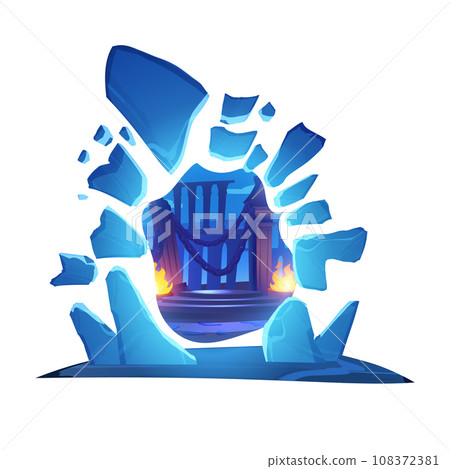 Fantasy portal to fairy world with antique columns and chains, vector game gate to another dimensions, magic teleport 108372381