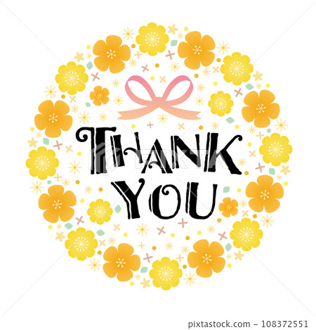 Vector image of a thank you message surrounded by yellow flowers - thank you 108372551