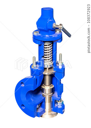 Internal components and design of a spring-type safety valve. Isolated on a white background. 108372923