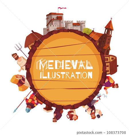 Medieval Hand drawn flat circle frame Medieval Hand drawn flat circle frame 108373708