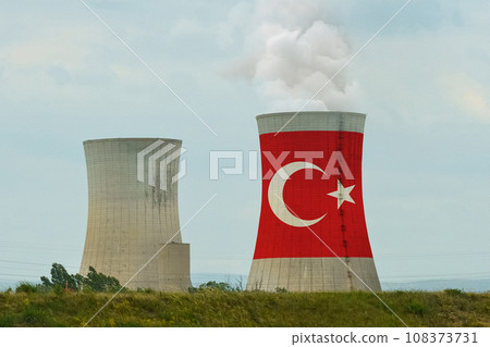 The Turkish flag is depicted on the cooling tower of the nuclear power plant 108373731