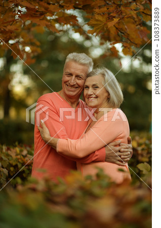 Elderly couple dance in the park in autumn. Elderly couple dance in the park in autumn. 108373889