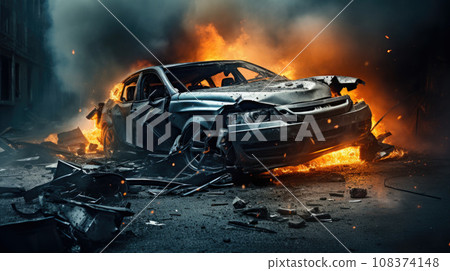 Car crash or accident. Broken vehicle detail or close up 108374148