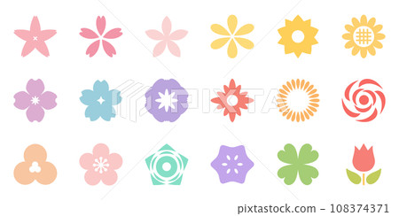 Colorful cute flowers, spring flowers, spring, summer, fall, winter plant vector icons, illustration color materials Colorful cute flowers, spring flowers, spring, summer, fall, winter plant vector icons, illustration color materials 108374371
