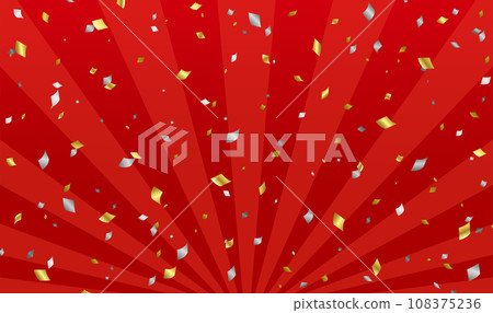 光芒四射的紅色背景與金銀五彩紙屑 光芒四射的紅色背景與金銀五彩紙屑 108375236