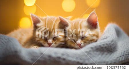 cute kittens lying together in a warm scarf cute kittens lying together in a warm scarf 108375562