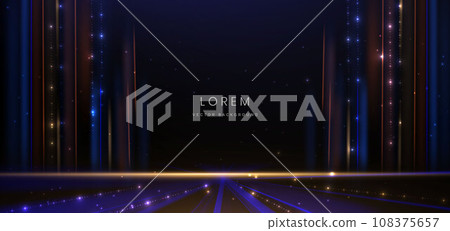 Abstract technology futuristic glowing neon blue and orange light ray on dark blue background with lighting effect. 108375657