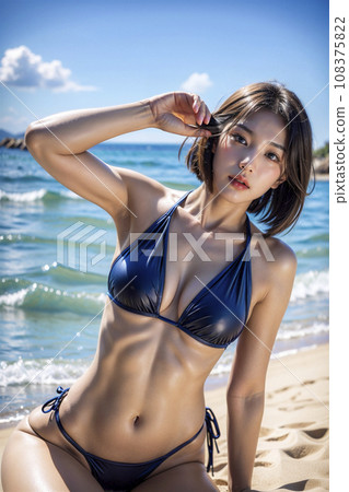 海灘上穿著泳衣的女人的凹印照片（AI 生成圖像） 108375822