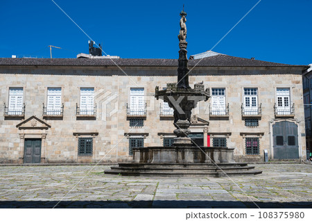Minho University and Castle Fountain at Largo do Paco, Braga, Portugal, selective focus 108375980