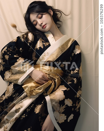 woman wearing black kimono woman wearing black kimono 108376299