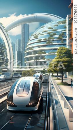 Futuristic City Advanced Transportation Realistic Illustration 108376633