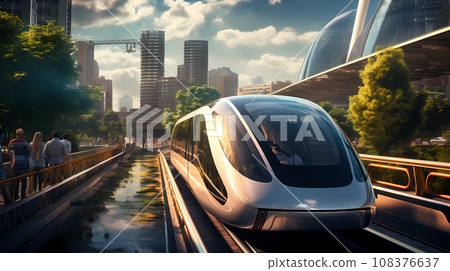 Futuristic City Advanced Transportation Realistic Illustration Futuristic City Advanced Transportation Realistic Illustration 108376637