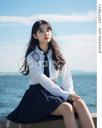 坐在海灘上的高中女孩 坐在海灘上的高中女孩 108376652