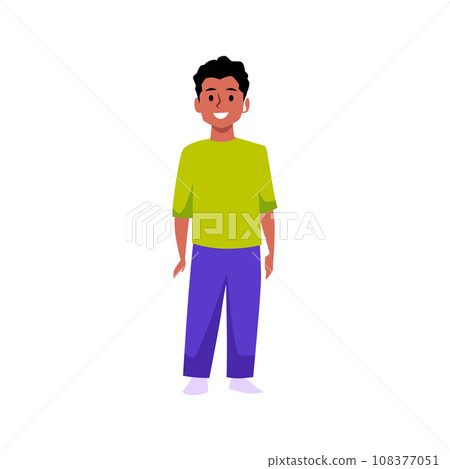 Deaf boy with hearing aid, child has health problems and using medical gadget in ear vector isolated character 108377051