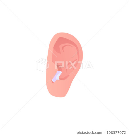 Hearing aid medical gadget in ear vector illustration, hearing assistance BTE devices with external receiver, microphone 108377072
