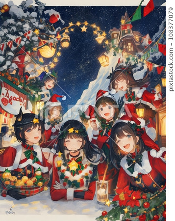 Christmas illustration Santa costume cosplay beauty Xmas illumination Christmas illustration Santa costume cosplay beauty Xmas illumination 108377079