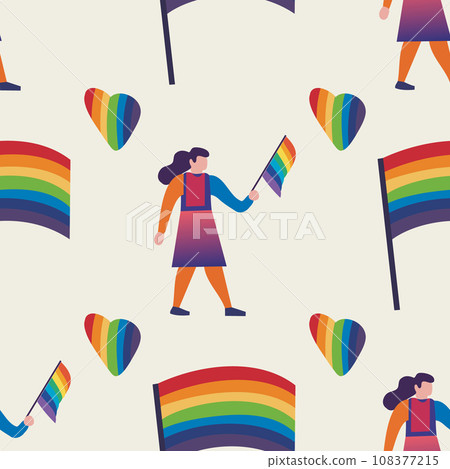 seamless pattern LGBTQ Pride Parade Set. Vector illustration of a gay pride parade. A group of people participating in the Pride parade. LGBT community 108377215