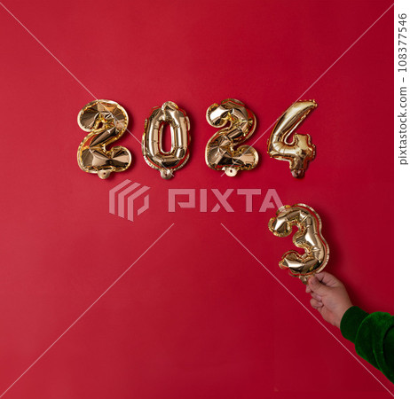 Gilded Beginnings, Embracing 2023 with Golden Foil Numbers on Red 108377546