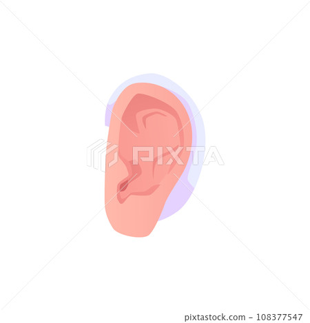 Hearing aid on the ear, vector illustration in flat style. Isolated in white. 108377547