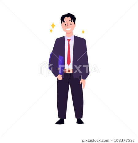 Successful active businessman with document folder, cartoon vector happy gentleman in formal suit, executive manager Successful active businessman with document folder, cartoon vector happy gentleman in formal suit, executive manager 108377555
