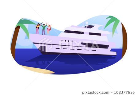 Yacht with people living a luxurious lifestyle of rich, flat vector isolated. Yacht with people living a luxurious lifestyle of rich, flat vector isolated. 108377656